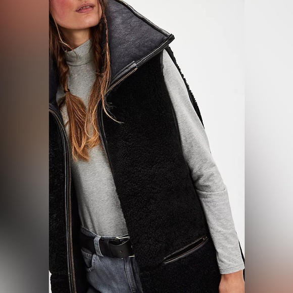 New Free People x Nicholas K Black Himalaya Sheep Fur Long Vest Coat Jacket sz M - Picture 4 of 16